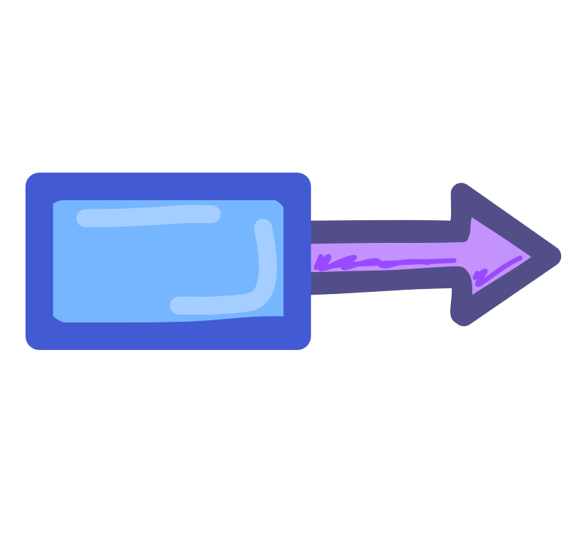 a blue square with an attached purple arrow coming from i